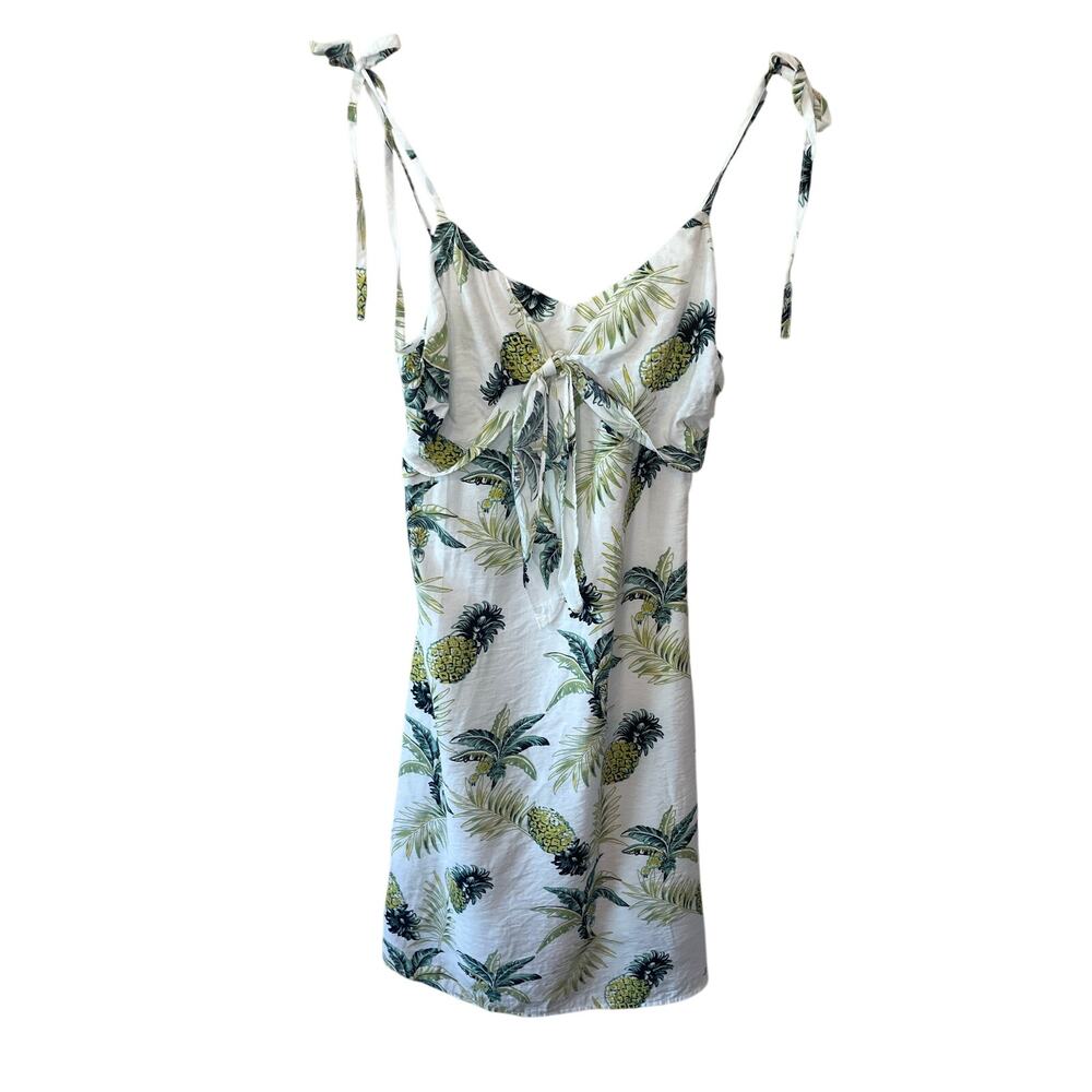 Promesa Tropical Pineapple Print Tie Front Spaghetti Strap Mini Dress Medium - Picture 2 of 15